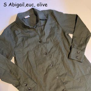 Small Lularoe Abigail button down shirt, olive green